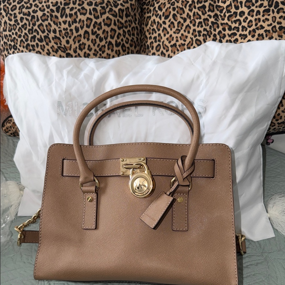 Michael Kors Brown Leather Satchel with Gold Accents